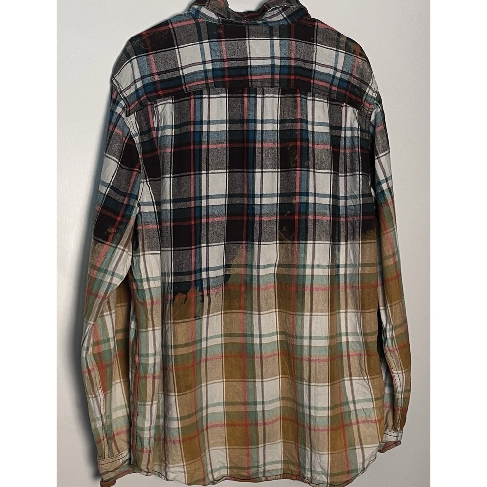 Oversized‎ Bleached Plaid Flannel Shirt XL Distressed Button Up Grunge Shacket - Picture 3 of 4